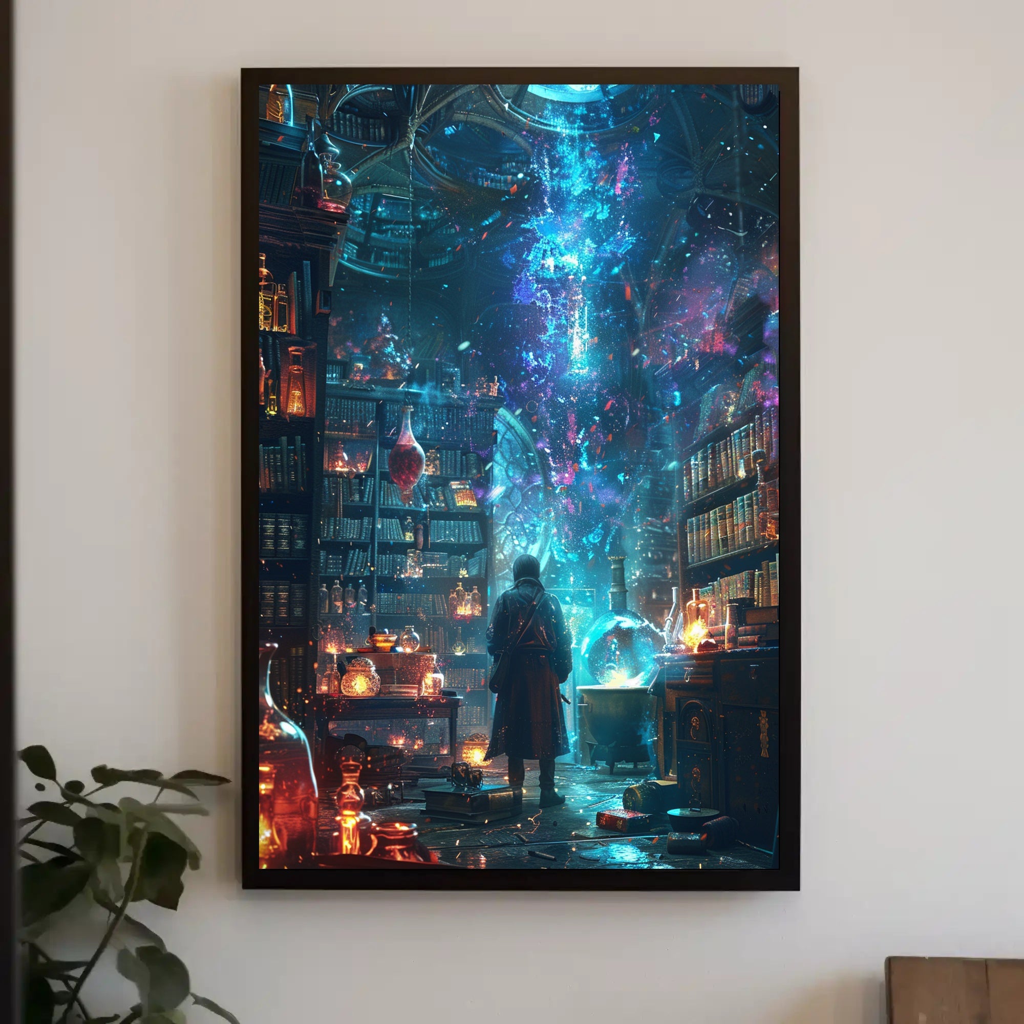 Enchanted Alchemist's Library in Mystical World Fantasy Poster PosterGoat
