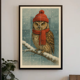 Winter Owl In Red Poster