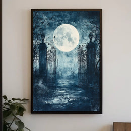 Mysterious Moonlit Gate Scene Artistic Poster