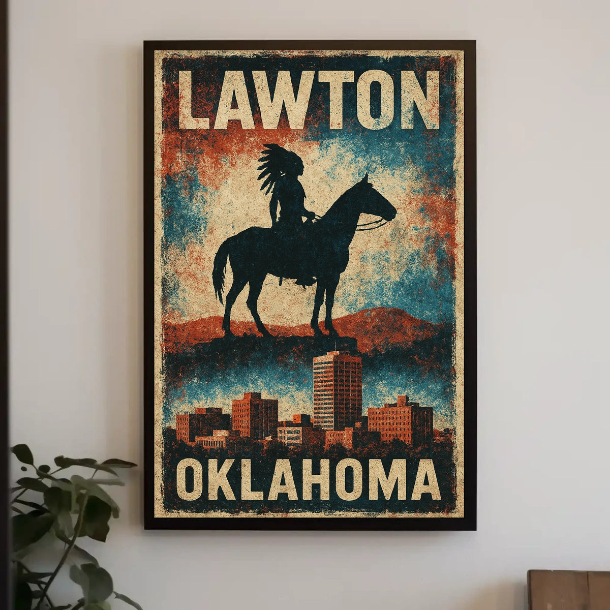 Vintage Lawton Oklahoma Cityscape Heritage Poster