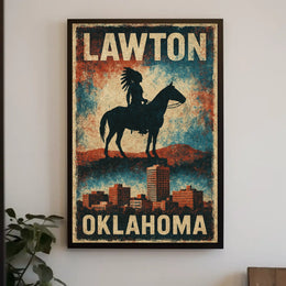 Vintage Lawton Oklahoma Cityscape Heritage Poster