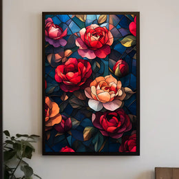 Roses and Stained Glass Artistic Poster