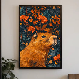 Nature-Inspired Groundhog and Floral Illustration Animal Poster