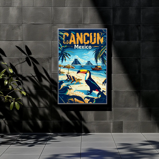 Tropical Sunset in Cancun Vintage Style Poster