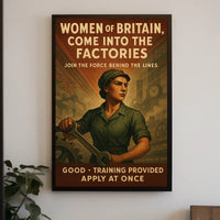 British Women Factory Work Wartime Propaganda Vintage Poster