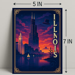 Illinois Skyline at Sunset: Captivating Travel Poster