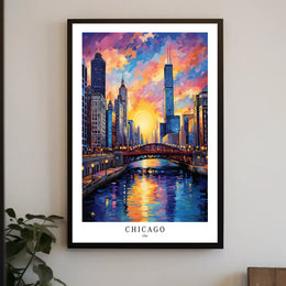 Chicago Skyline At Sunset Poster