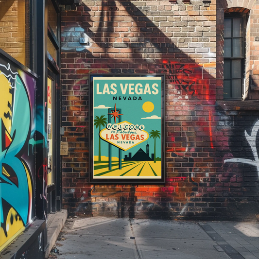 Las Vegas Sign Retro Blue Sky Scenic Art Poster