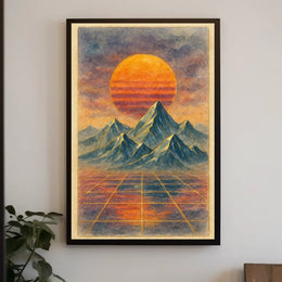 Surreal Retro-Futuristic Sunrise Futuristic Sci-Fi Poster