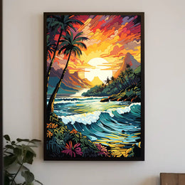 Tropical Sunset Coastal Scene Print: Travel Poster