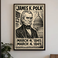 James K. Polk 11th President of the United States B & W Comic Sketch Poster