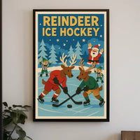 Reindeer Ice Hockey Festive Fun Sports Poster