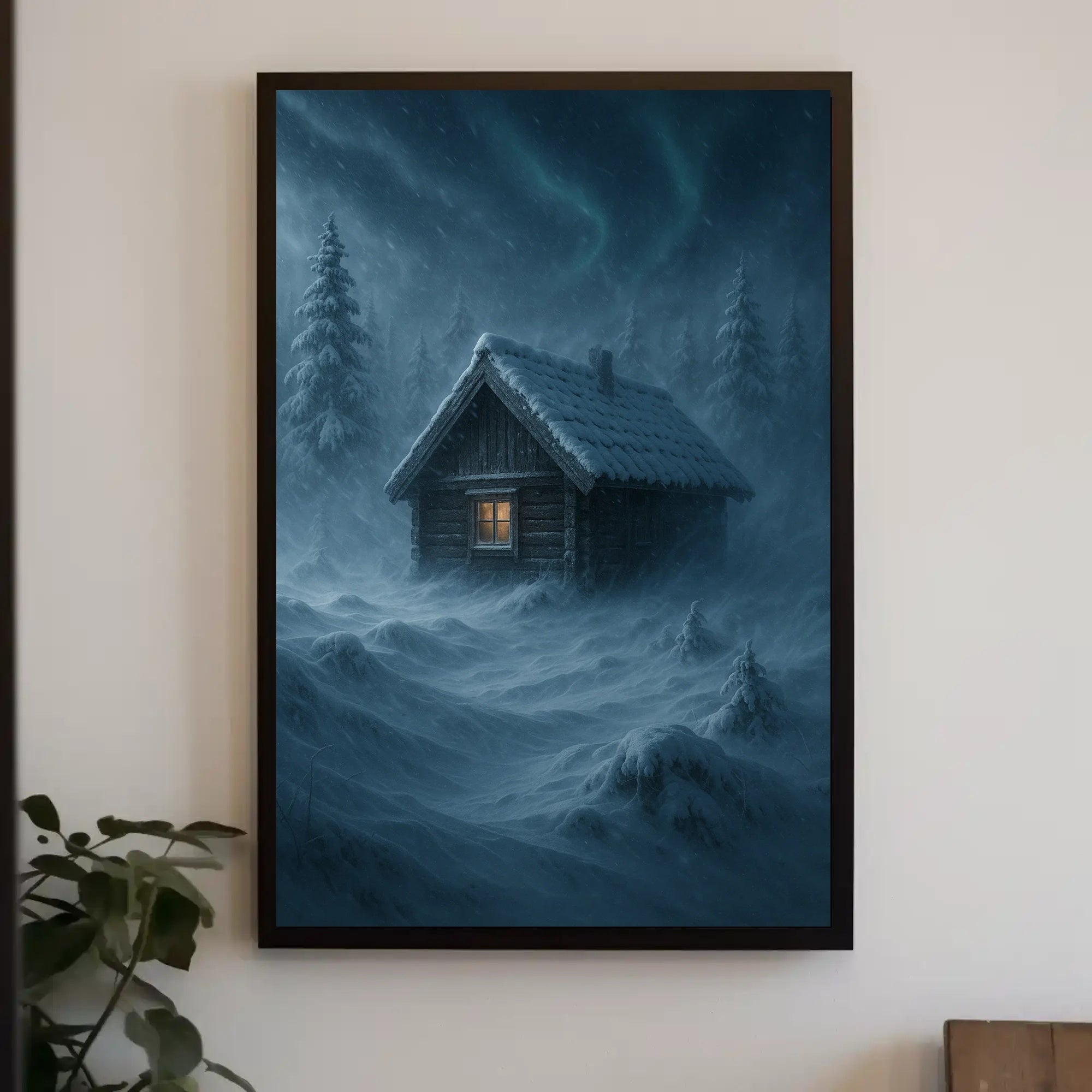 Winter Cabin in a Mystical Forest Fantasy Poster