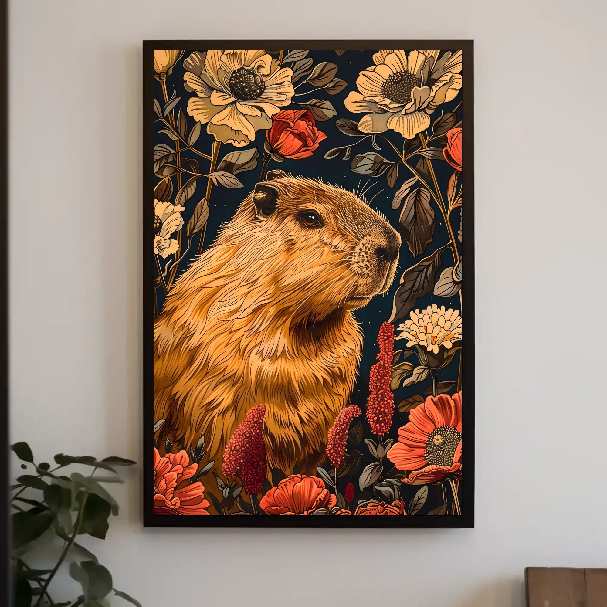 Capybara in Bloom Wall Art Print