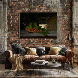Classic Still Life with Strawberries and Milk Artistic Poster