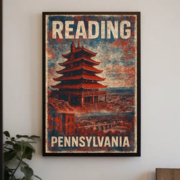 Reading Pennsylvania Pagoda Vintage Travel Poster