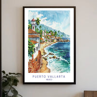 Puerto Vallarta Scenic Watercolor Travel Poster PosterGoat