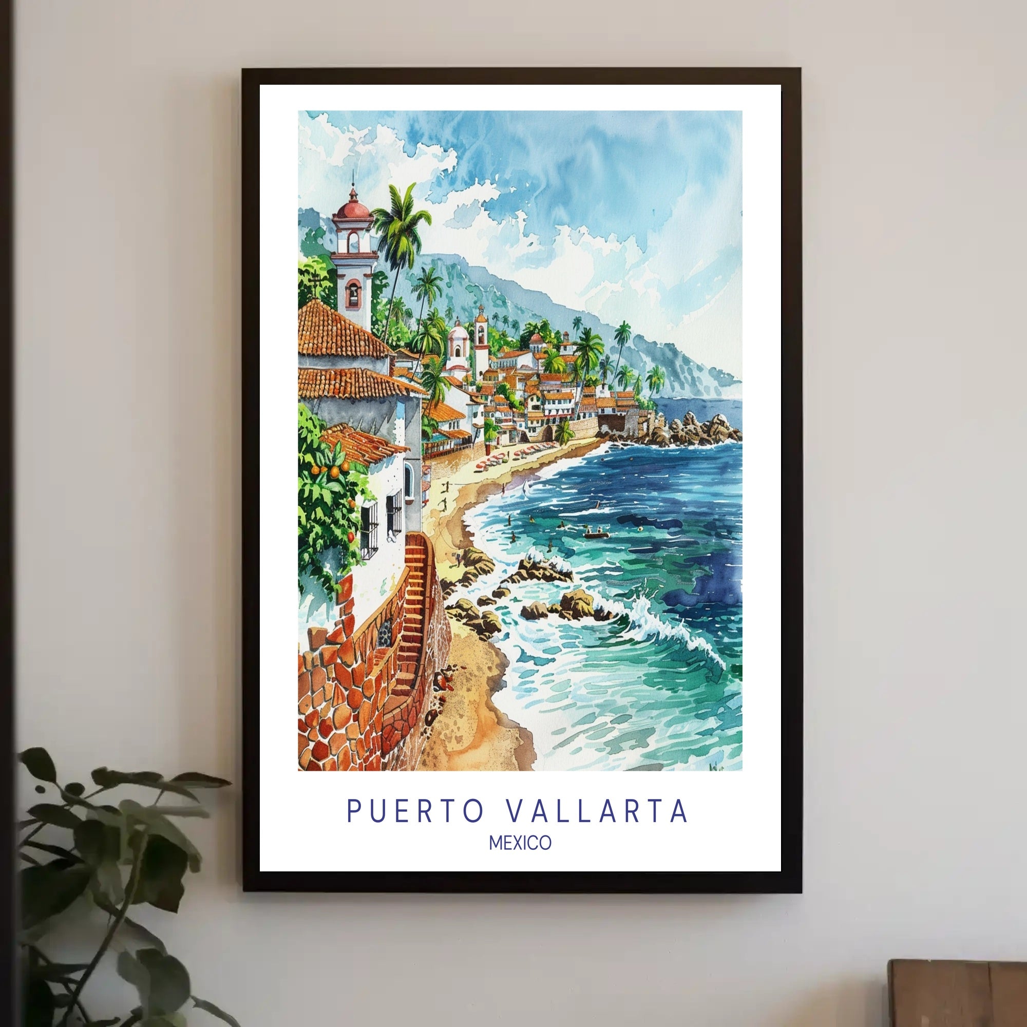 Puerto Vallarta Scenic Watercolor Travel Poster