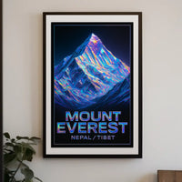Mount Everest Neon Mountains Surreal Vaporwave Travel Art Adventure Lovers Poster