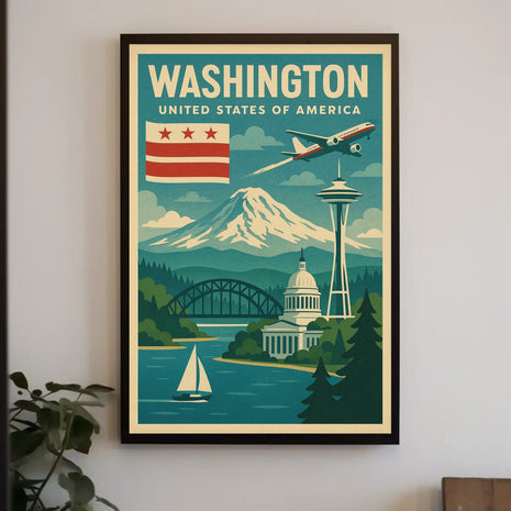 Washington Duality: Vintage Travel Aesthetic Meets Iconic Landmarks Poster