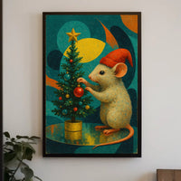 Festive Mouse and Christmas Tree Poster