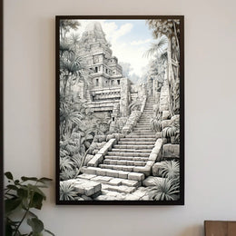Ancient Mesoamerican Jungle Pyramid Cultural or Heritage Poster