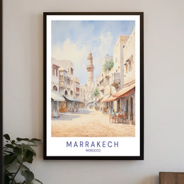 Scenic Marrakech Street Watercolor Travel Poster PosterGoat