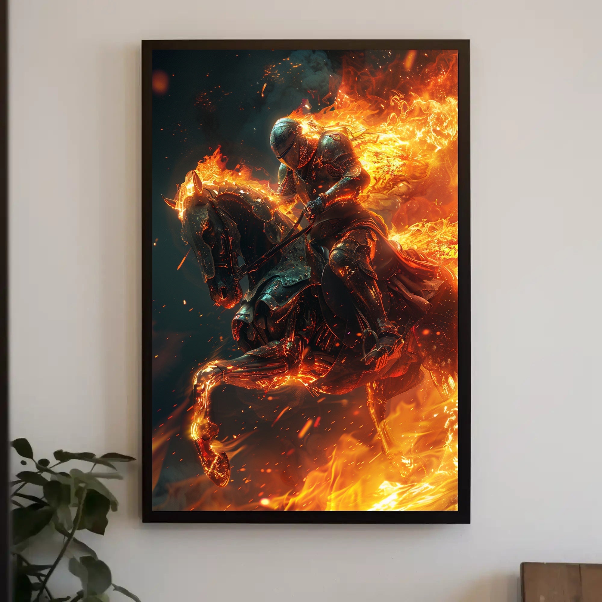 Fiery Knight in Battle: Epic Fantasy or Mythology Poster PosterGoat