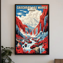 Waterfalls and Mountainscape Travel Poster