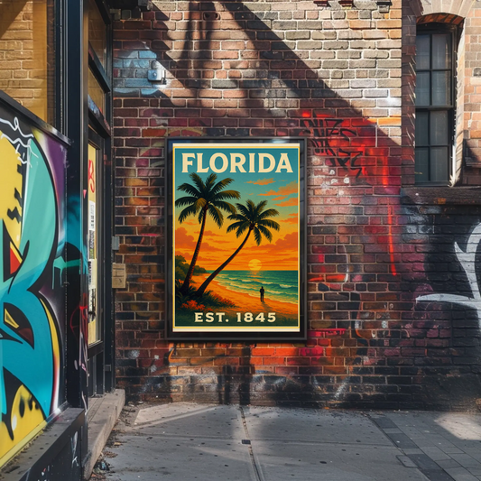 Florida Sunset Beach Walk Palms Horizon Travel Poster