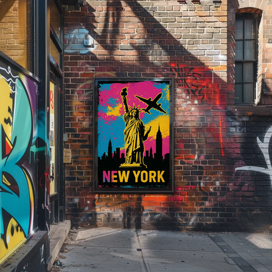 New York Statue Liberty Street Art Neon Colors Travel Poster