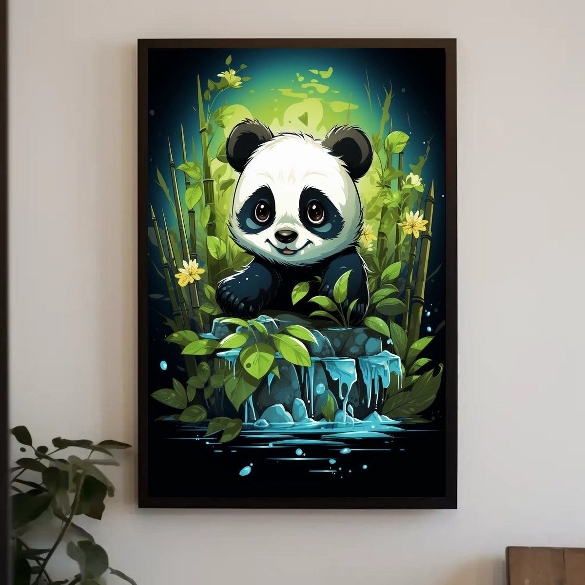 Adorable Panda in Lush Bamboo Forest Poster