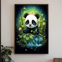 Adorable Panda in Lush Bamboo Forest Poster