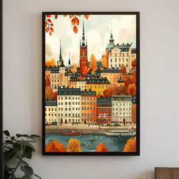 European Cityscape Poster: Stockholm Autumn Waterfront Scene