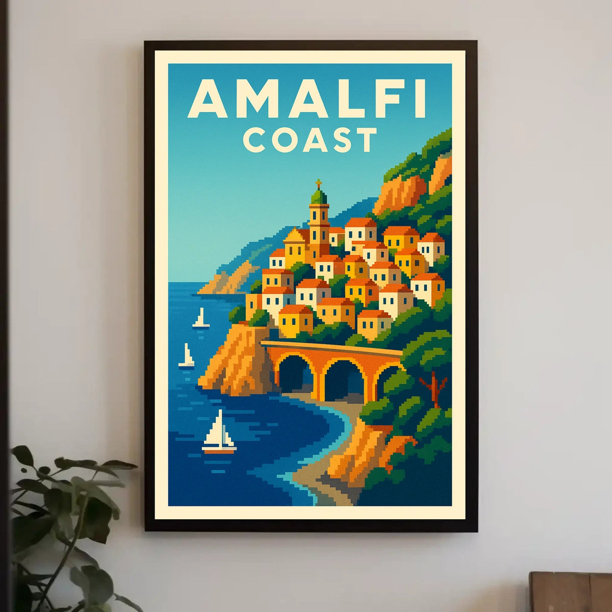 Amalfi Coast Poster Wall Art Mediterranean Scenic Print