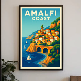 Amalfi Coast Poster Wall Art Mediterranean Scenic Print