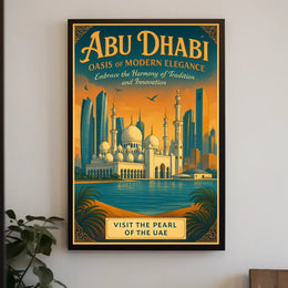 Abu Dhabi Skyline Vintage Art Travel Poster