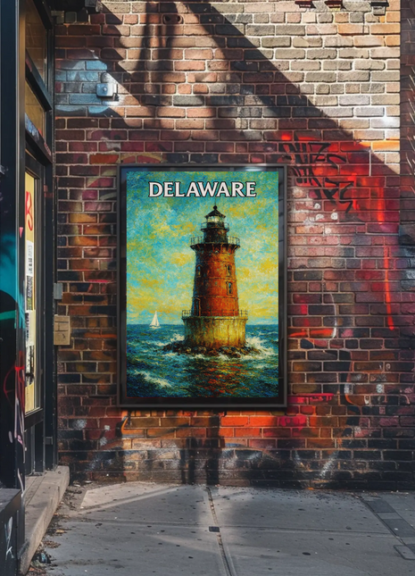 Delaware Offshore Lighthouse Sailboat Travel Poster