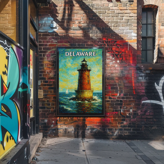 Delaware Offshore Lighthouse Sailboat Travel Poster