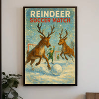 Reindeer Soccer Match: Whimsical Holiday Poster Art