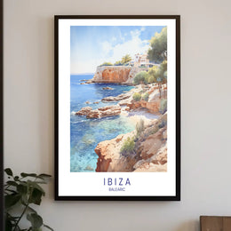 Ibiza Coastal Serenity Vintage Travel Poster PosterGoat