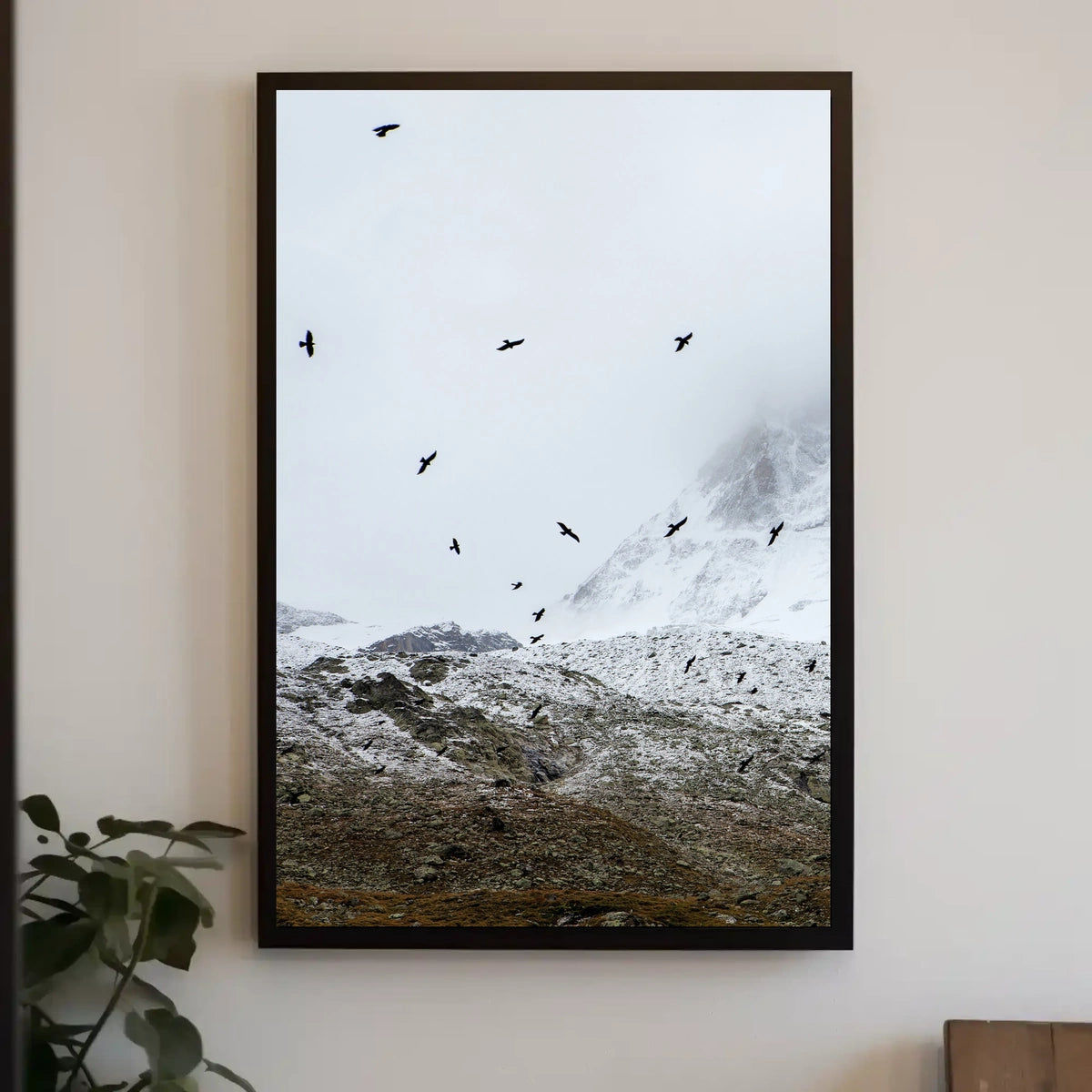 Birds In Flight Over Snowy Peaks Poster
