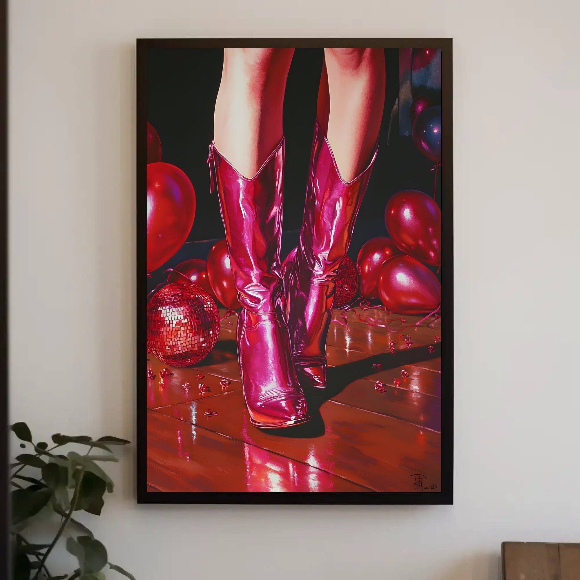Glamorous Night Out Poster Pink Boots Party Print