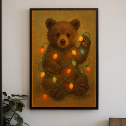 Festive Bear With Lights Poster