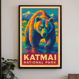 Katmai National Park Vintage Bear Adventure Wildlife Poster