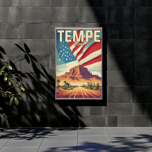 Tempe Arizona Red Rock Horizon Vintage Travel Poster