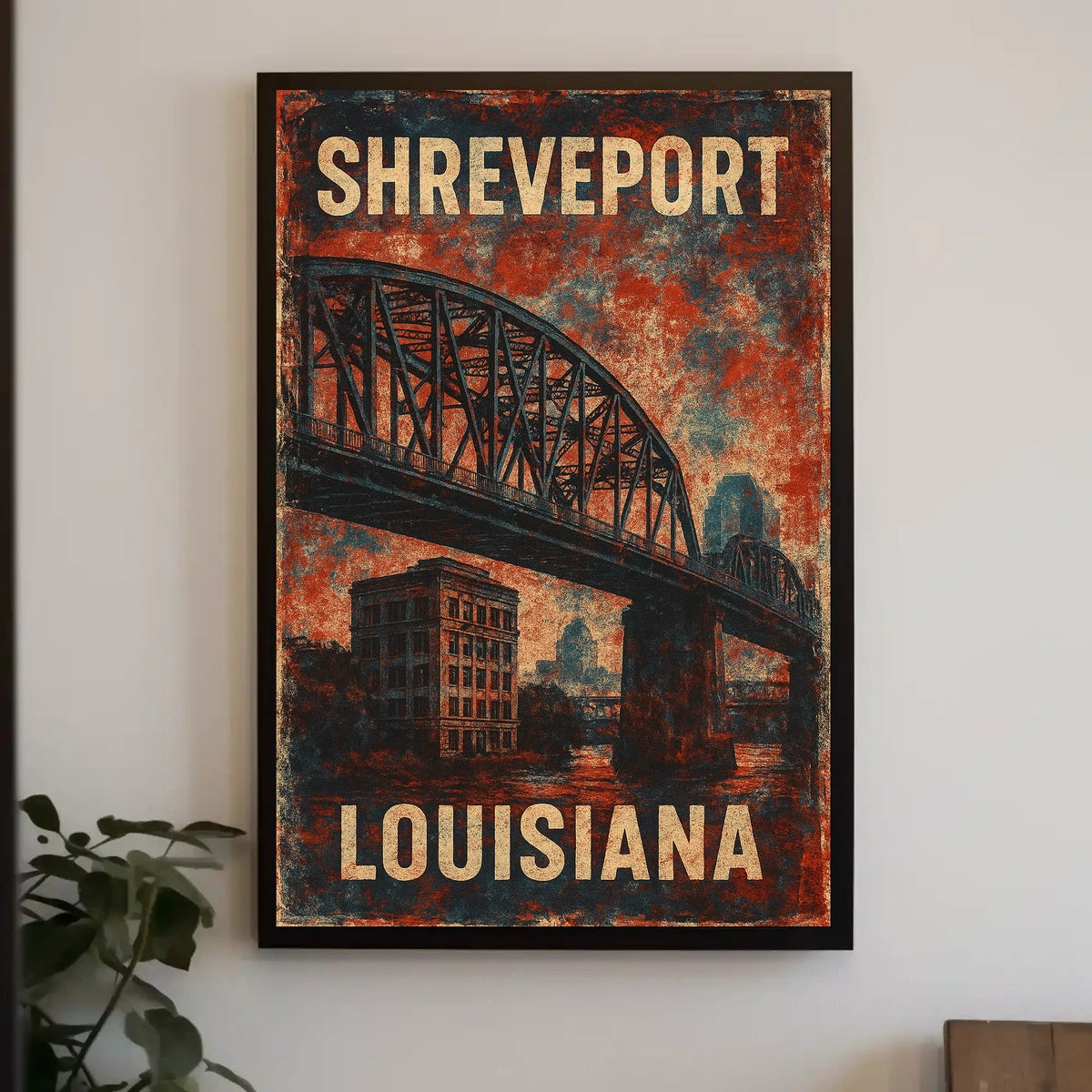 Shreveport Bridge Vintage Cityscape Nostalgic Poster