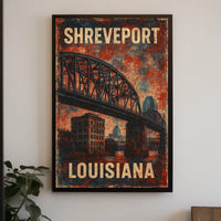 Shreveport Bridge Vintage Cityscape Nostalgic Poster