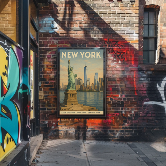 Statue Of Liberty Manhattan Skyline Travel Poster