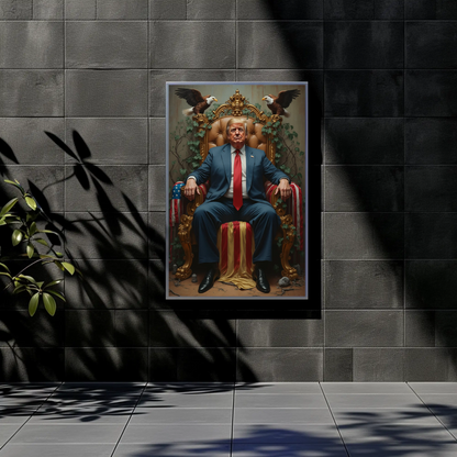 Vintage President Trump 2025 Poster Sitting In Kings Chair
